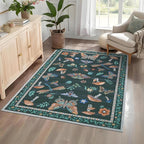 4 x 6 Rug Non-Slip Washable Carpet - Mushroom Soft Low-Pile Stain Resistant Foldable Rugs for Nursery Kitchen Bedroom Living Room Entryway Indoor Mat with Rubber Back Black