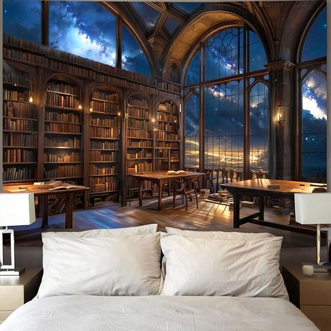 Accnicc Gothic Library Tapestry Vintage Medieval Bookshelf Tapestries Wall Hanging Fantasy Space Academia Book Extra Large Tapestry for Bedroom Living Room Dorm Classroom 90 x 68 inch