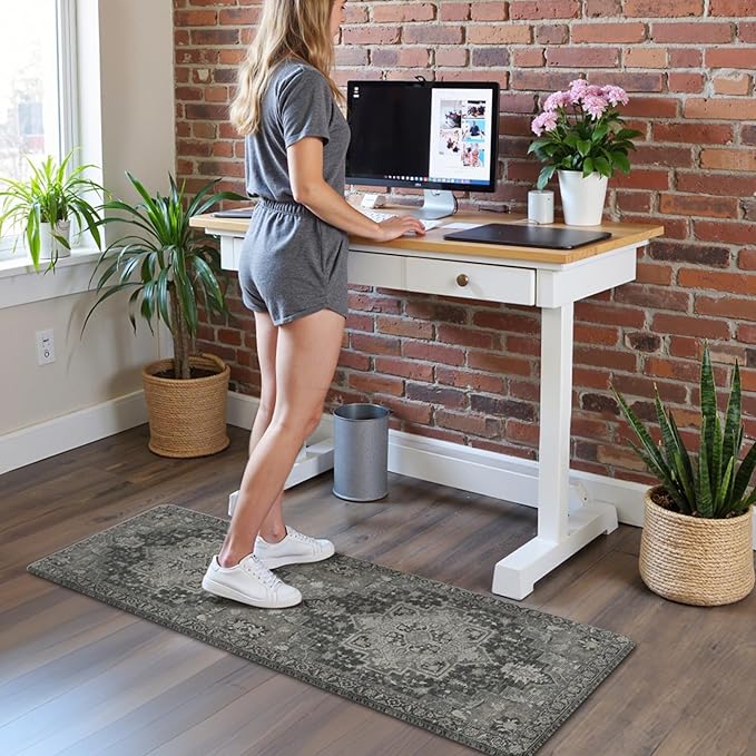 GENIMO Kitchen Mats for Floor, Washable Anti Fatigue Mat for Cushioned, 17.3"x59", Waterproof Kitchen Rugs, Non Slip Foam Comfort Standing Mat Rug for Home, Runner, Sink, Laundry, Dark Gray