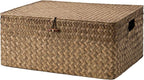 StorageWorks Extra Large Wicker Baskets, Seagrass Storage Baskets for Shelves, Decorative Box with Built-in Handles,Brown