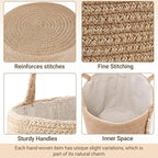 Mkono Woven Storage Basket Decorative Natural Rope Basket Wooden Bead Decoration for Blankets,Toys,Clothes,Shoes,Plant Organizer Bin with Handles Living Room Home Decor (Brown, 28 x 28cm)