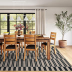 Lahome Elance Striped Easy Jute Rug, 5x7 Outdoor Patio Rug Neutral Dining Room Rug Indoor Outdoor Carpet, Farmhouse Washable Non Slip Black Carpet for Backyard Living Room Office Deck