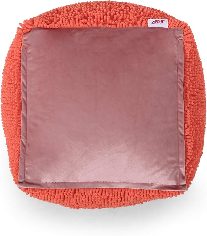 GDFStudio Modern Microfiber Chenille Cube Pouf Ottoman Foot Stool - Bean Bag Floor Chair - Foot Rest Couch for Living Room Bedroom,Coral,16"" x 16"" x 16"", Statha,coral, 314105N