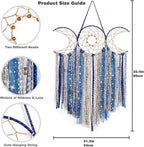 ANROYE Blue Triple Moon Goddess Macrame Wall Hanging, Boho Wiccan Crescent Dream Catcher, Bohemian Dreamcatcher Art for Women, Hippie Woven Pagan Tapestry Decor for Bedroom Decoration