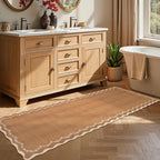 GarveeHome 2.5x8 Scalloped Washable Runner Rug for Kitchen, Soft Brown Long Hallway Runner Non Slip Entryway Rug Farmhouse Thin Laundry Mat Stain Resistant Carpet for Bathroom Beside Rug