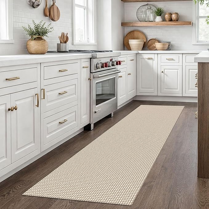 EARTHALL Woven Runner Rug 2x7 Ft Washable Runners for Hallways Cotton Non Slip Rubber Backed Kitchen Runner Braided Indoor Floor Carpet for Entryway, Hallway, Kitchen, Bedroom, Beige/Khaki