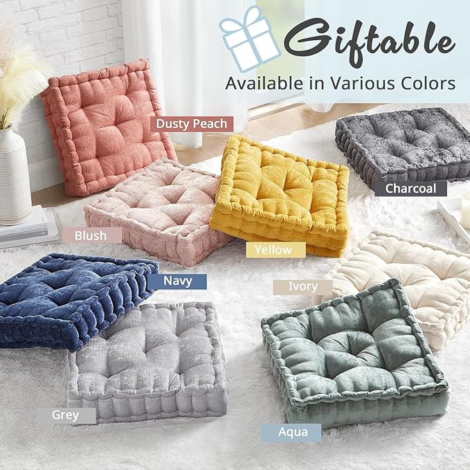 Intelligent Design Azza Floor Pillow, Large Cushions Sitting for Adults, Floor Pillow for Meditation or Yoga, Lustrous Chenille Tufted with Scalloped Edges for Bench/Chair Cushion, 20"x20"x5" Blush