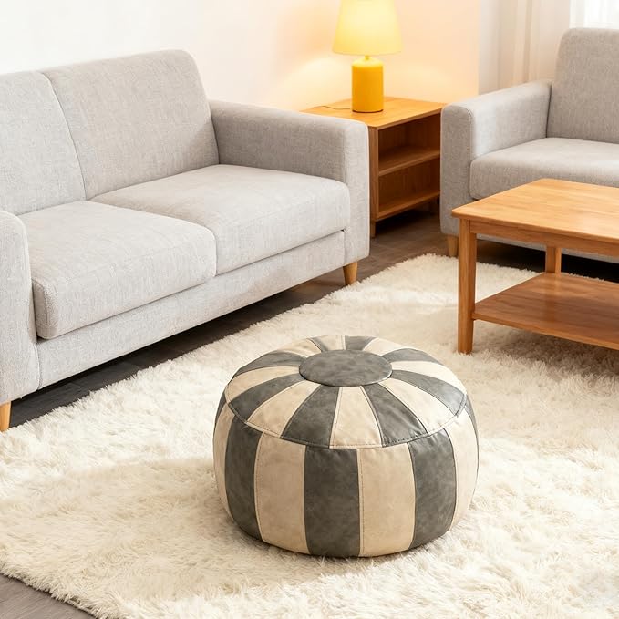 Thgonwid Unstuffed Moroccan Ottoman Pouf Cover, Ottoman Footstool Storage Solution, Bean Bag Chair, Foot Rest, Gray & Mushroom
