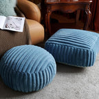 Unstuffed Pouf Ottoman Cover Soft Storage Extra Seat Farmhouse Comfortable Bohemian Poufs Accent Footrest 20x20x8 Inches for Living Room Bedroom Study Nook (Blue, Square)