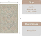 GENIMO Washable 3x5 Area Rug, Soft Vintage Floral Boho Carpet, Low-Pile Non-Slip Rug for Living Room, Bedroom, Dining Room, Nursery, Beige Pink