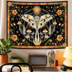 Aipon Orange Moth Tapestry Boho Retro Floral Flowers Tapestries Aesthetic Vintage Mushroom Tapestries for Bedroom Indie Sun Moon Tapestry Wall Hanging for Living Room Dorm (90'' × 68'')