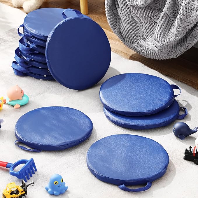 Suzile 12 Pcs 12'' Floor Cushions for Classroom Flexible Floor Seating with Handles Classroom Carpet Cushions for Kids Toddlers Daycare Preschool Furniture (Dark Blue,Round)