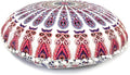 Round Mandala Floor Pillow Cover Seating Cushion Throw Cover Hippie Decorative Bohemian Ottoman Pouf Cover, Pom Pom Pillow Cases,Boho Indian 22 Inches (Pink)