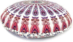 Round Mandala Floor Pillow Cover Seating Cushion Throw Cover Hippie Decorative Bohemian Ottoman Pouf Cover, Pom Pom Pillow Cases,Boho Indian 22 Inches (Pink)