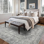 5x7 Area Rugs for Living Room Bedroom, Grey Washable Rug, Neutral Abstract Boho Rug, Non Slip & Low Pile Faux Wool Carpet for Indoor Dining Room and Farmhouse(Grey 5x7ft)