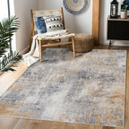 Area Rug 4×6, Vintage Boho Rug,Ultra-Soft Low Pile, Washable, Non Slip,Stain Resistant Printed Carpet for Living Room Bedrooms Playroom Office Kitchen, Gold/Grey