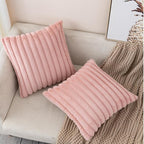 ZLINA Set of 2 Baby Pink Faux Fur Decorative Throw Pillow Covers Fluffy Striped Pillowcase Cushion Covers 16 x 16 Inch Decor Sofa Couch Bedroom