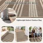 Lahome Elance Striped Easy Jute Porch Rug, 3x5 Washable Rugs for Entryway Living Room, Farmhouse Nature Non Slip Non Shedding Indoor Outdoor Carpet for Entry Classroom Patio, Khaki