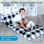 Butterfly Craze Floor Pillow Case, Mattress Bed Lounger Cover, Black/White, Queen Size - Cozy Seating Solution for Kids & Adults, Recliner Cushion, for Reading, TV Time (Pillow Not Included)