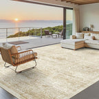 Washable Area Rug 10x14, Large Soft Rugs for Living Room Vintage Beige Rug 10x14 Area Rugs for Bedroom Dining Room Floral Non-Slip Thin Rug