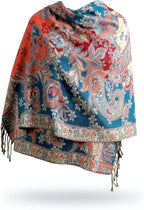 Achillea Reversible Paisley Pashmina Rave Scarf – Exotic Indian Shawls and Wraps for Evening Dresses, Festivals, All Seasons
