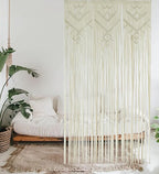 IOWER Macrame Wall Hanging Ivory Handmade Window Curtain Boho Geometric Curtains Woven Panel for Windows Door Curtains Room Divider Soft Light Filtering 35" W x 70" L Décor
