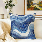 2 Pack Navy Blue and White Waved Throw Pillows Covers 18x18 Inch Decorative Modern Abstract Light Blue White Pillowcases Farmhouse Cushion Covers for Couch Bed Sofa Farmhouse Boho Spring Home Decor