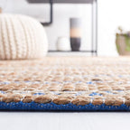 SAFAVIEH Natural Fiber Collection Area Rug - 9' x 12', Blue & Natural, Handmade Flat Weave Stripe Jute & Cotton Jute, Ideal for High Traffic Areas in Living Room, Bedroom (NFB655M)