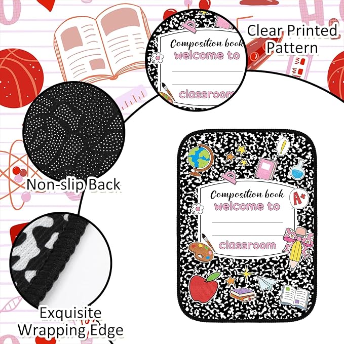 Tinideya 12 Pcs Kids Carpet Circle Seats for Class 16 Inch Round Classroom Rug Floor Cushions Soft First Day of School Educational Mat Non Slip Back to School Learning Playing Areas(Composition Book)