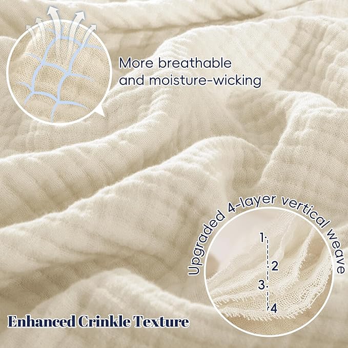 PHF 100% Cotton Muslin Blanket King Size 108"x90", 4-Layer Lightweight Gauze Throw, Breathable Cloud-Soft Minimalist Blanket for Bed, Couch, Camping & Baby, Birch, Ideal Gift