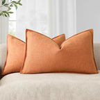 Foindtower Pack of 2, Decorative Linen Soild Throw Pillow Covers Soft Accent Lumbar Cushion Case Boho Farmhouse Pillowcase for Chair Couch Sofa Bedroom Living Room Home Decor 12 x 20 Inch Dusty Orange