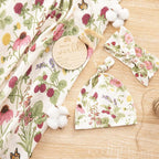 BabyWhale Muslin Swaddle Blanket with Hat and Headband Bow, Floral Pattern Swaddle Set for Baby Boys ＆ Girls, Unisex Newborn Soft Receiving Swaddle Wrap, 47x47 inches