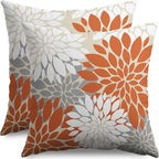 Orange White Grey Gray Pillow Covers 18X18 Inch Set of 2, Modern Geometry Dahlia Floral Print Decorative Throw Pillow Covers Outdoor Fall Farmhouse Cushion Case for Home Couch Sofa Bed Decoration