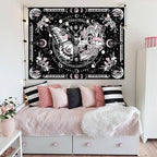 Skeleton Butterfly Tapestry Pink Skull Hippie Mushroom Plants Tapestry for Bedroom Moon phase Aesthetic Tapestries Wall Hanging for Living Room Dorm (Pink, 80” x 60”)