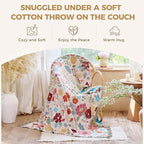 Boho Throw Blanket for Bed Cotton Spring Blankets Twin Size for Bedroom Living Room All Season Lightweight Floral Embroidery Quilt for Couch Sofa Chair 60"x80"