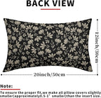 Vintage Flower Lumbar Pillow Covers 12x20 Set of 2 Rustic Old Style Cute Small Floral Black Cream Decorative Throw Pillows Outdoor PillowCase Farmhouse Linen Long Cushion Case Decor for Sofa Couch Bed