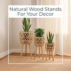 Handcrafted Bamboo Planters with Wooden Legs as Home Decor - Timeless Flower Pots for Entryway and Garden - Patterned Plant Pots for Outdoor and Indoor Plants - Set of 3, 26", 23", 20", Brown