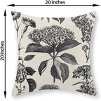 Black Pillow Covers 20x20 Set of 2 Vintage Boho Floral Hydrangea Herbs Botanical Throw Pillow Cover Outdoor Flower Decoration Pillowcase Linen Farmhouse Cushion Case Decorative for Couch Sofa