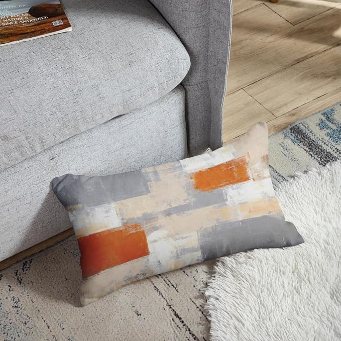 Britimes Throw Pillow Covers Modern Home Art Decor, 12 x 20 Inches Set of 2 Pillow Cases Decorative, Abstract Oil Painting Pillowcases for Bedroom, Living Room, Beige Orange