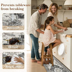 Boho Kitchen Mats for Floor 2 Piece Set Anti Fatigue Cushioned PVC Kitchen Rugs Non Slip Waterproof Farmhouse Mats 2/5 Inch Comfort Standing Mat for Laundry, 17.3"x47"+17.3"x28", Black Brown Grey