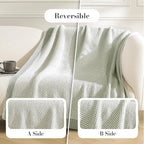 Amélie Home Honeycomb Knit Throw Blanket for Couch, Dual-Sided Soft Chenille Decorative Blankets for Sofa & Chair, 50"x60", Sage Green & White