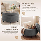 COLAMY Fabric Round Storage Ottoman with Reversible Tray Lid – Multi-Functional Footrest, Hidden Storage, Sturdy & Stylish Small Coffee Table for Living Room, Bedroom, or Entryway(Dark Grey)