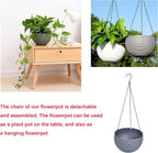 Hanging Basket Plastic Flower Pot Round Resin Garden Hanging Planter for Indoor Outdoor Plants 2 Pack Grey