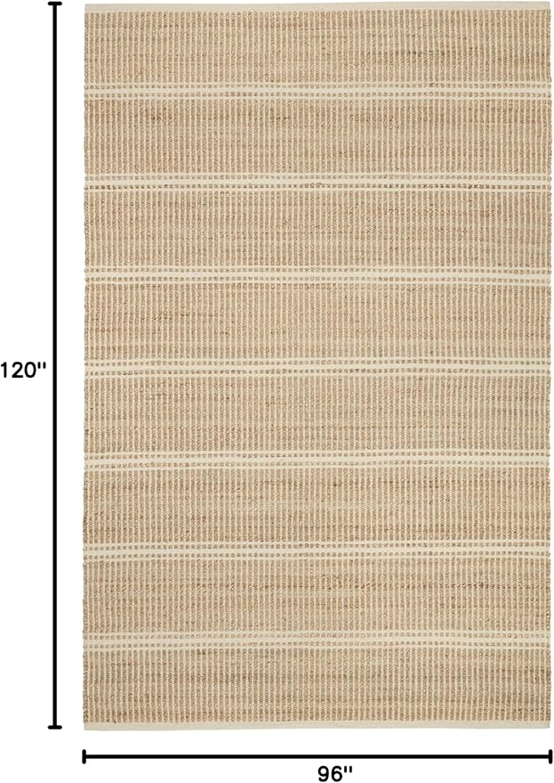 Dash and Albert Arbor Jute Area Rug - 7.5 X 9.5 Ivory Stripe Handwoven Accent Rug - Durable, Eco-Friendly, High Traffic Area Kitchen, Hallway, Bedroom - Premium Luxury Hotel Quality Soft Breathable