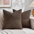 Fancy Homi 2 Packs Dark Brown Samll Decorative Throw Pillow Covers 14x14 Inch with for Couch Bed Sofa, Rustic Farmhouse Boho Home Decor, Soft Corss Patchwork Corduroy Square Cushion Case 35x35 cm
