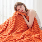 NEWCOSPLAY Super Soft Fall King Blanket Orange Premium Silky Flannel Fleece 3D Ribbed Jacquard Lightweight Bed Blanket All Season Use (Orange Ribbed, King(90"x110"))