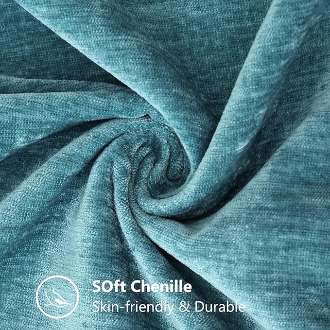 decorUhome Summer Chenille Soft Cozy Throw Pillow Covers 24x24 Set of 2, Modern Farmhouse Boho Velvet Decorative Euro Sham Pillow Cases with Stitched Edge for Couch Sofa Bed Home Decor, Teal