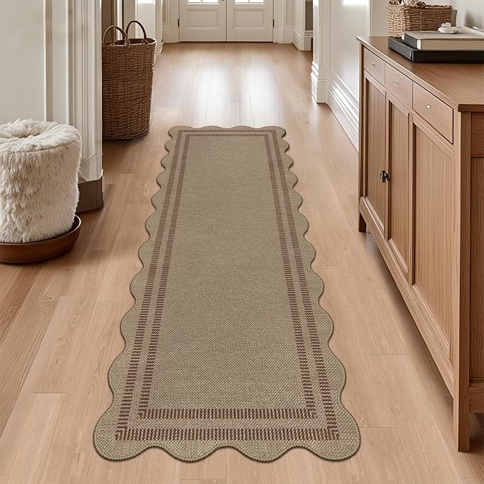 Modern Easy Jute Rug, 2x6 Kitchen Runner Washable Rug Runners for Hallways Farmhouse Carpet, Non Slip Indoor Outdoor Runner Brown Door Mat for Porch Laundry Entryway