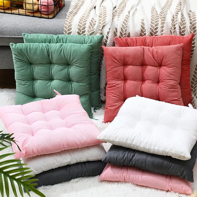 Geetery 10 Pcs Corduroy Chair Cushion with Ties Soft Square Floor Pillows Bulk Seating Cushions, 15.7'' Large Thick Meditation Sitting Mat for Yoga Tatami Classroom Nursery(Colorful)