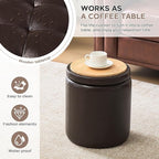 Round Set of 2 14.76" L x 14.76" W x 17.32" H Faux Leather Ottoman with Storage, Small Foot Rest Storage Ottomen with Lid Living Room, Bedroom Vanity Stool Chair, Coffee